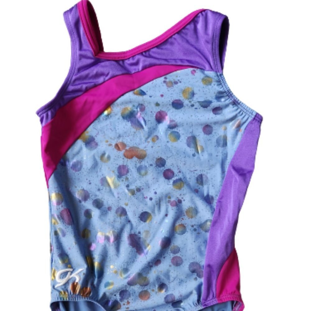 GK Girls Paint Splatter Metallic Leotard Medium EUC